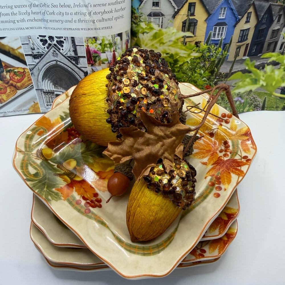 Autumn Harvest Celebration Ceramic Serving Plate - 🍂🍁 4 Plates